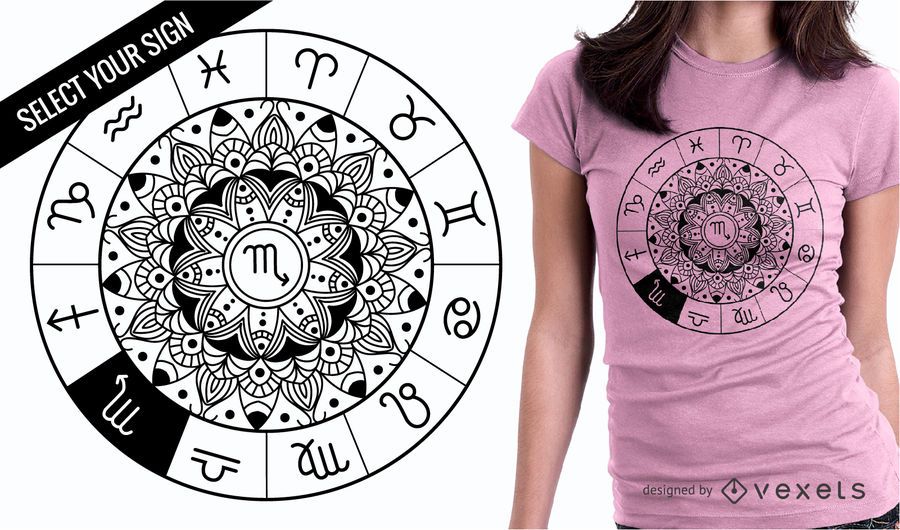 Zodiac Sign Mandala Wheel T-Shirt Design Zodiac Sign Mandala Wheel T-Shirt Design