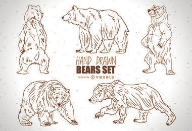Conjunto de ursos desenhados à mão