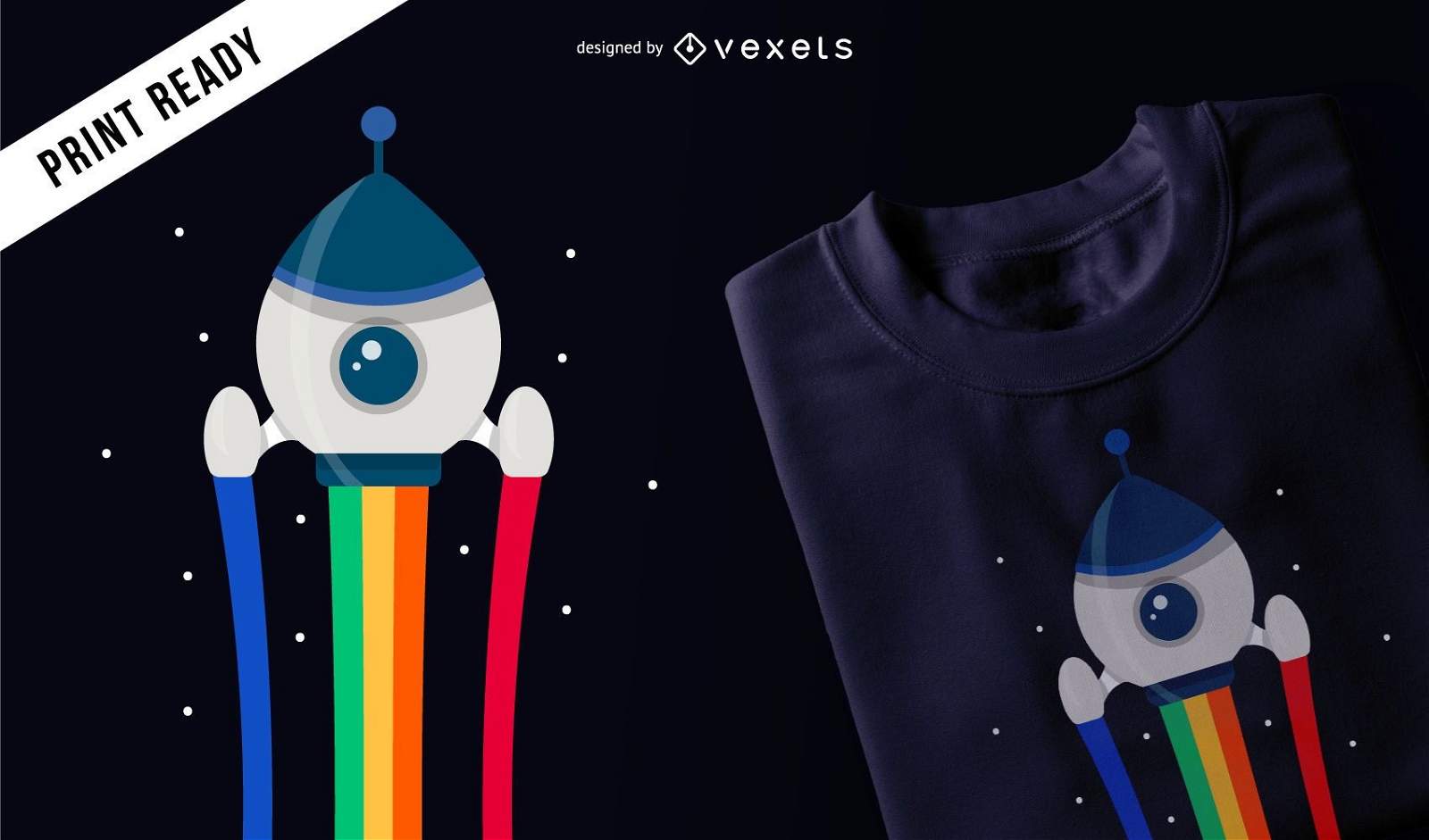 Design de camiseta para foguete espacial