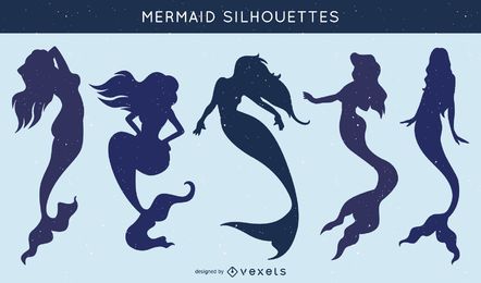Jogo, de, sereia, silhuetas Jogo, de, sereia, silhuetas