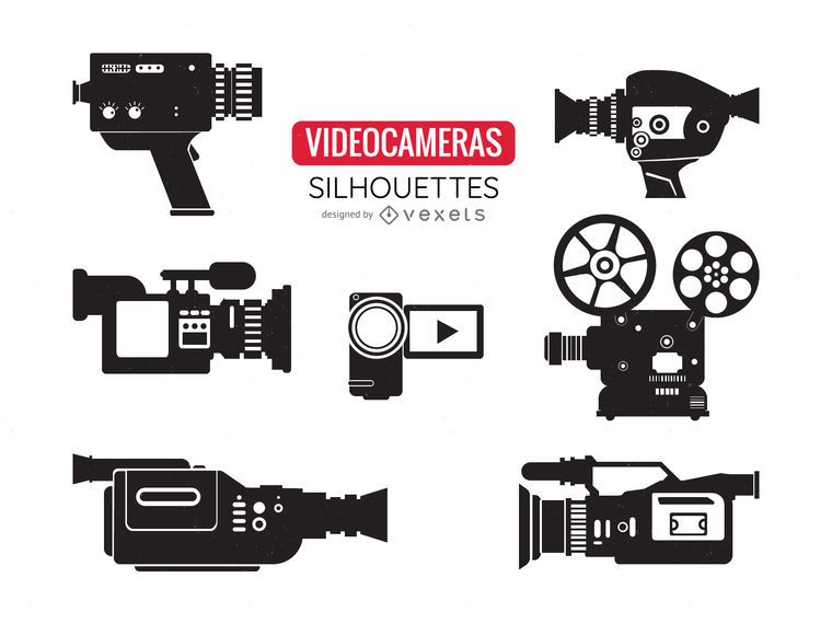 Conjunto de silhuetas de câmera de vídeo Conjunto de silhuetas de câmera de vídeo