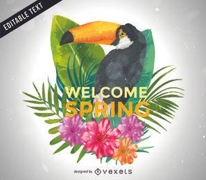 Cartel ilustrado de tucán de primavera.