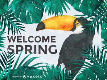 Ilustración de tucán dando la bienvenida a la primavera