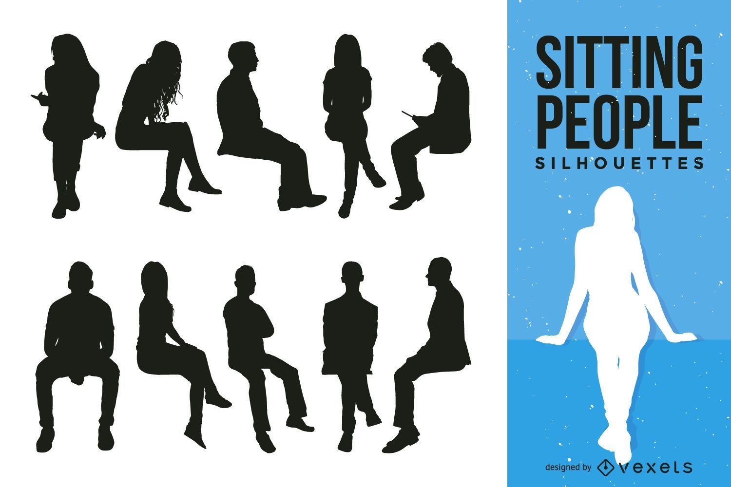 Sitting people silhouette collection