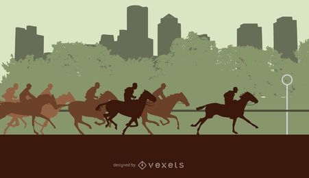 Ilustración de silueta de carrera de caballos