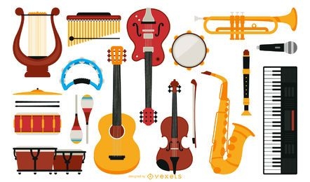 Flache Musikinstrumentensammlung