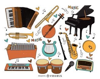 Musical instruments cartoons collection