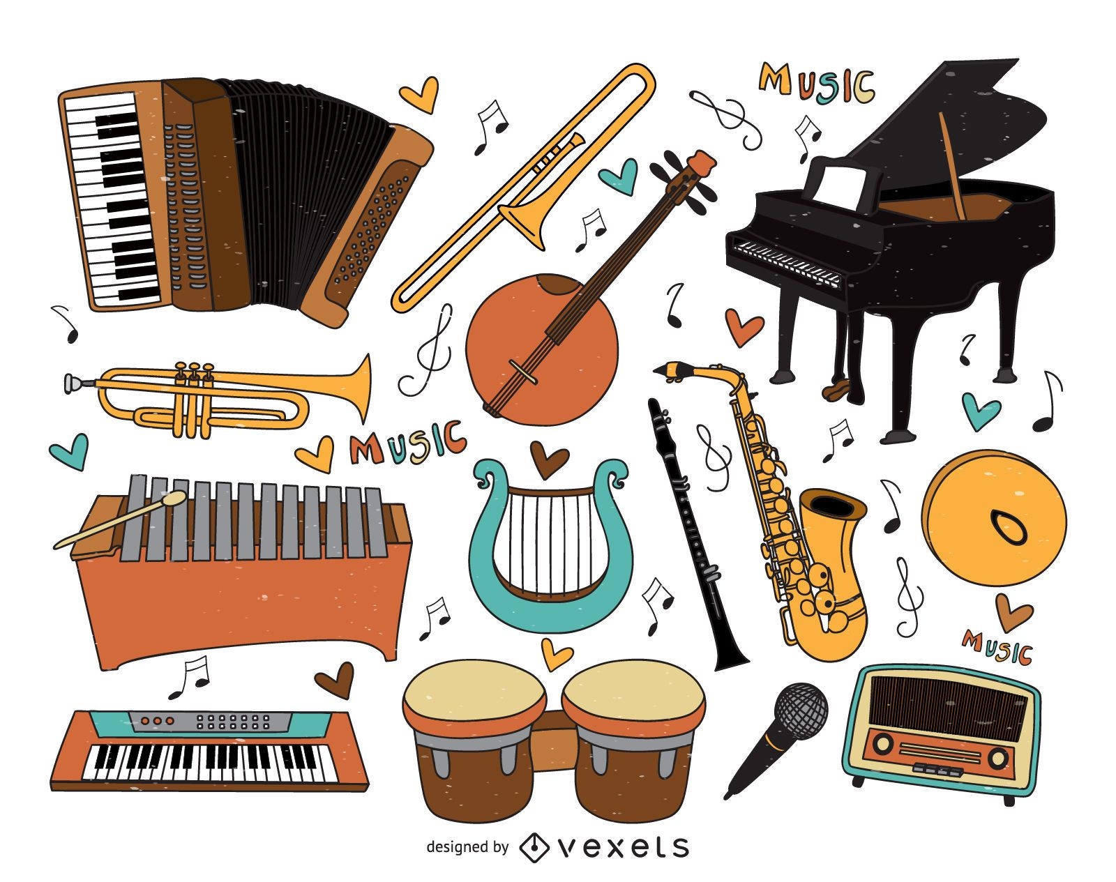 Coleção de desenhos animados de instrumentos musicais