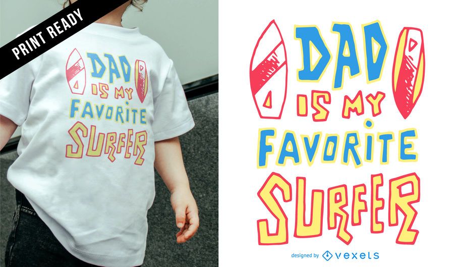 Diseño de camiseta de papá surfista infantil. Diseño de camiseta de papá surfista infantil.