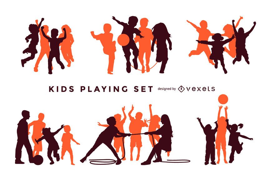 Kids playing silhouettes set Kids playing silhouettes set