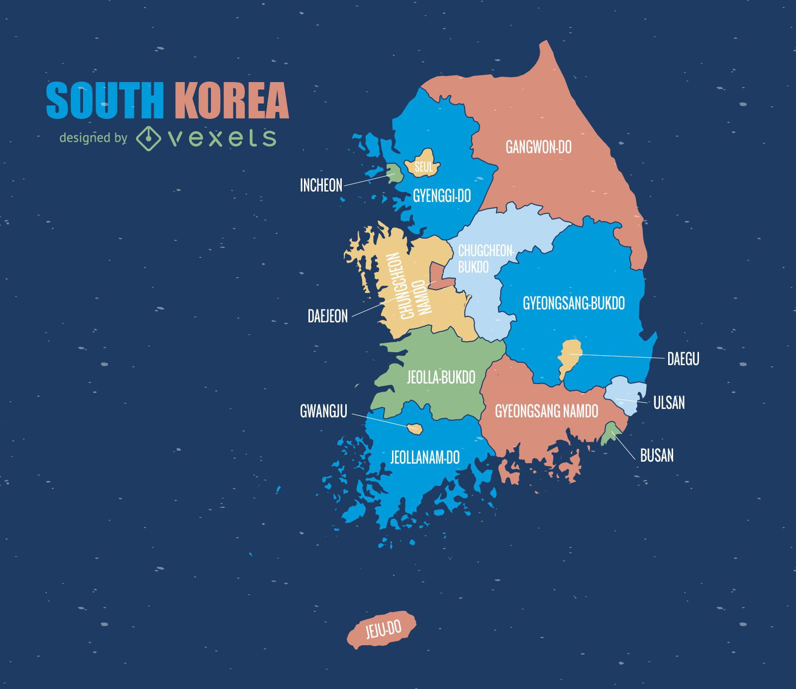 Mapa administrativo coloreado de Corea del sur
