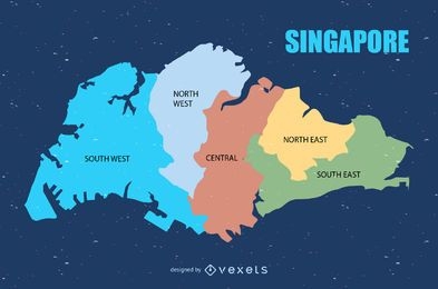 Desenho de mapa colorido de Cingapura