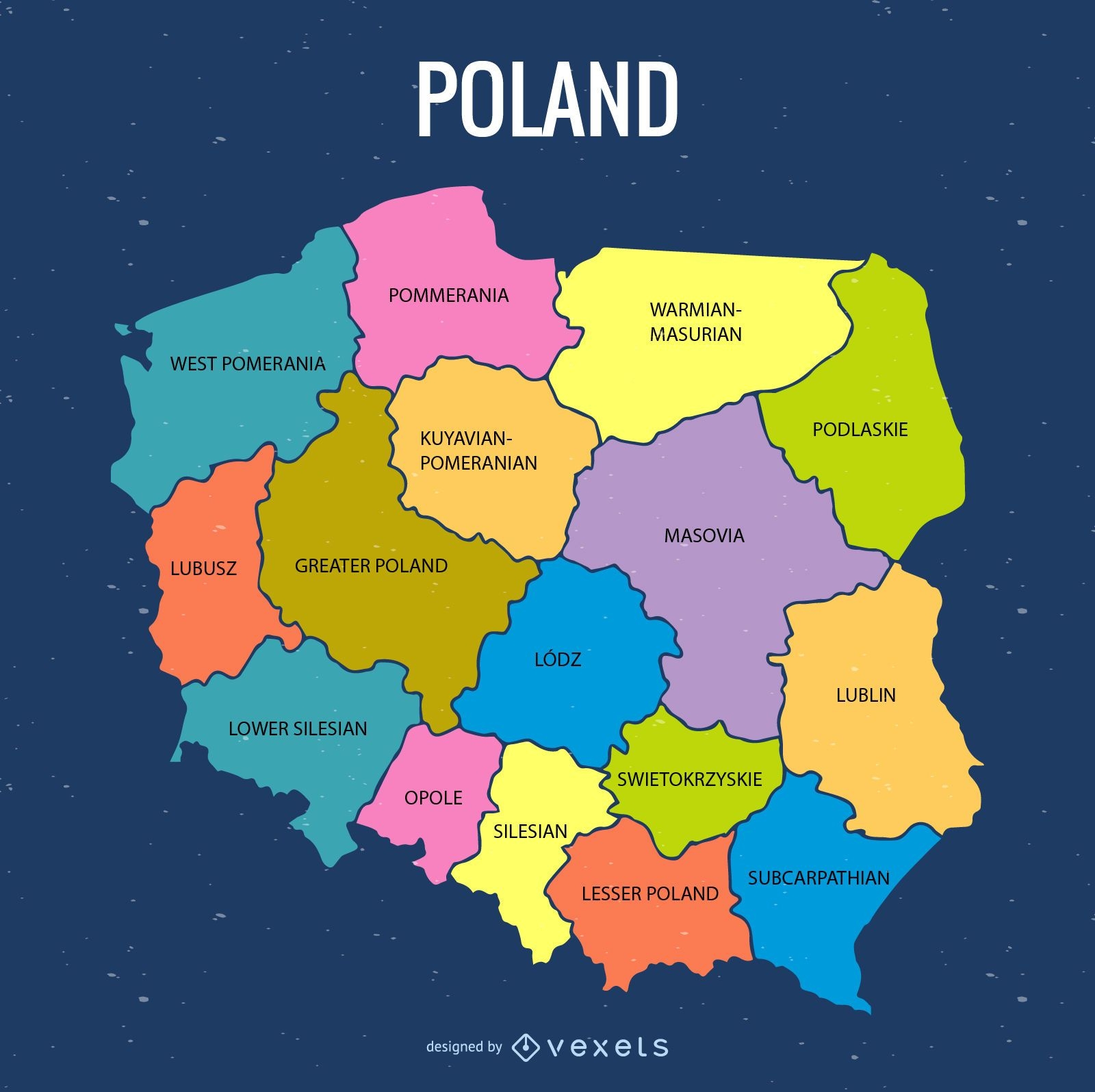 Colored Poland administrative map
