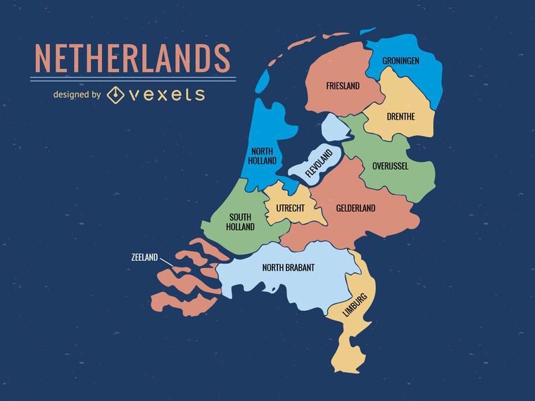 Mapa colorido da província de Holanda Mapa colorido da província de Holanda