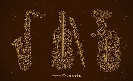Floral swirls musical instrument set Floral swirls musical instrument set