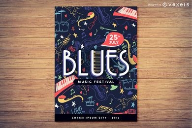 Conceito de cartaz do festival de música blues