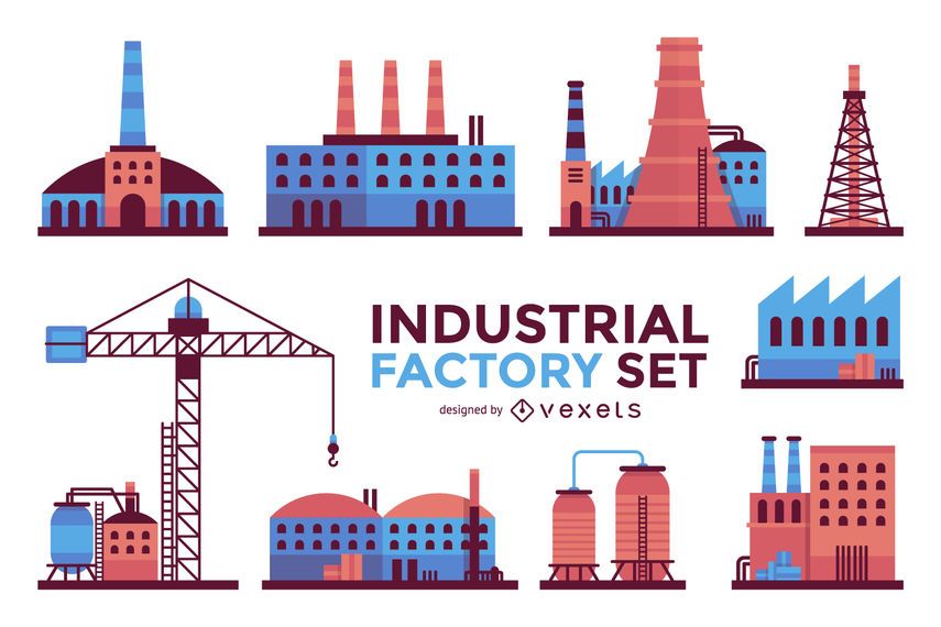 Industrial factory buildings set Industrial factory buildings set