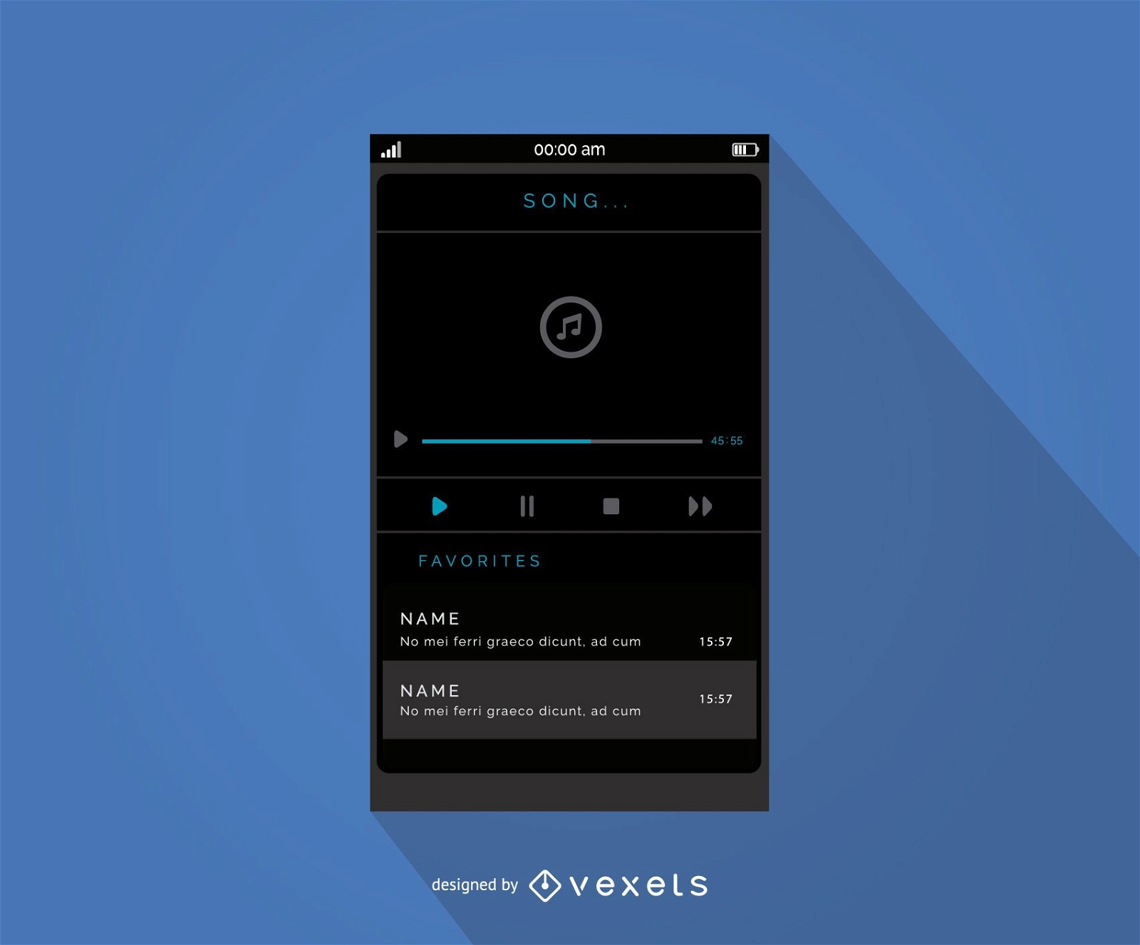Design de interface do player de música móvel