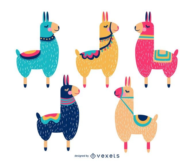 Cute Llama Cartoon Collection - Vector Download