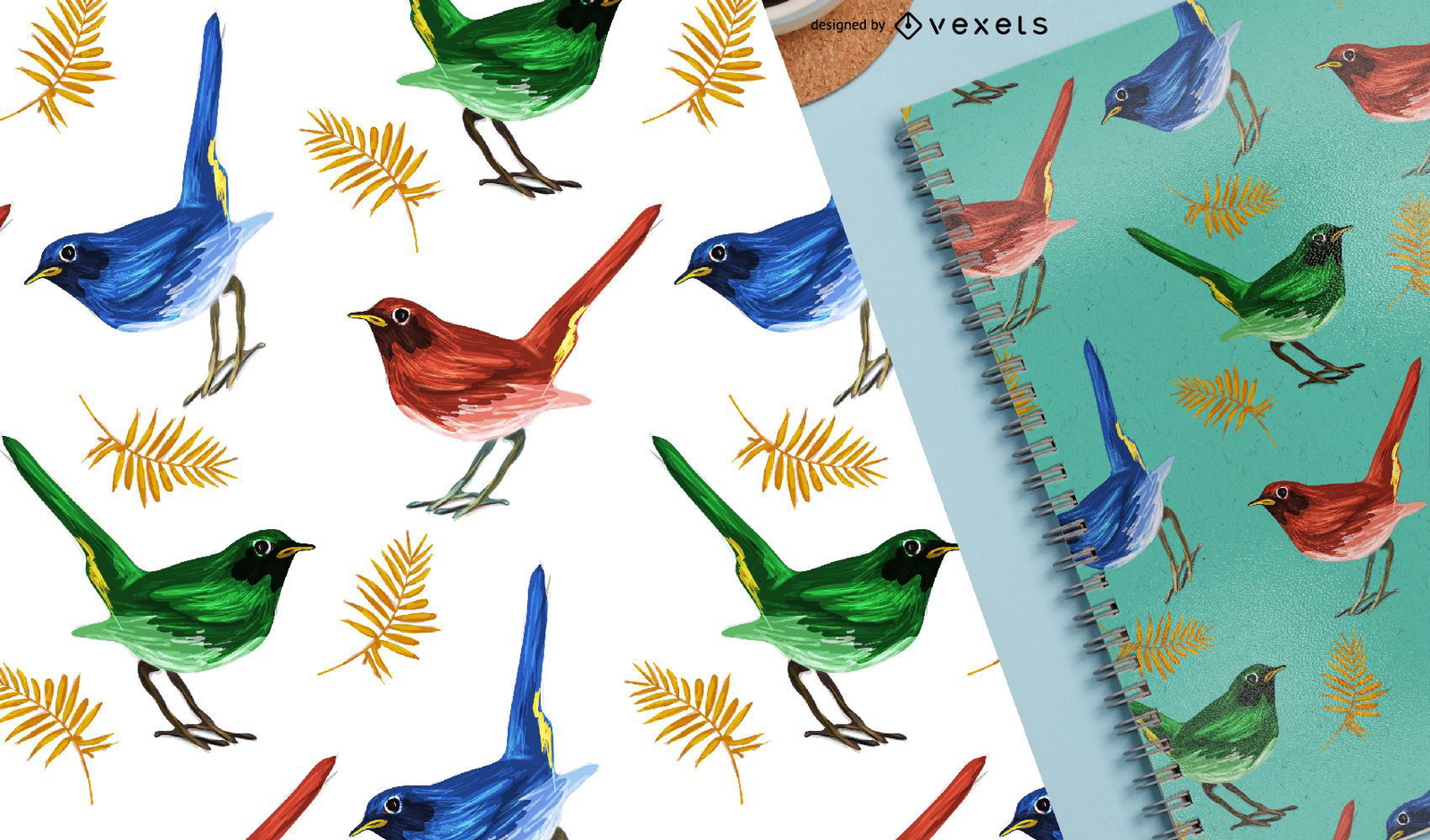 Finches bird tropical seamless pattern