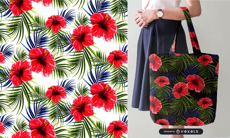 Tropical flowers and leaves seamless pattern Tropical flowers and leaves seamless pattern