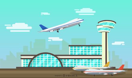 Flat airport facility illustration Flat airport facility illustration