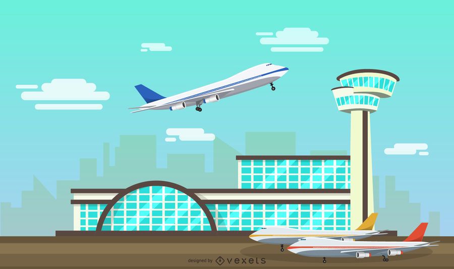 Flat airport facility illustration Flat airport facility illustration