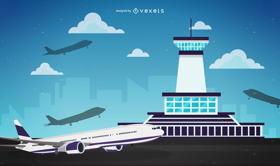 Airport traffic control illustration Airport traffic control illustration