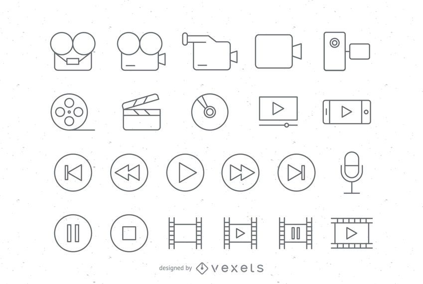 Stroke video icons set Stroke video icons set