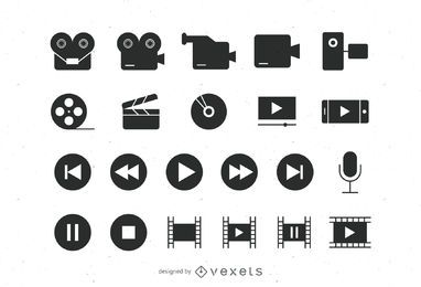 Coleção de ícones de vídeo plana Coleção de ícones de vídeo plana