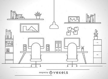 Office workplace stroke illustration Office workplace stroke illustration