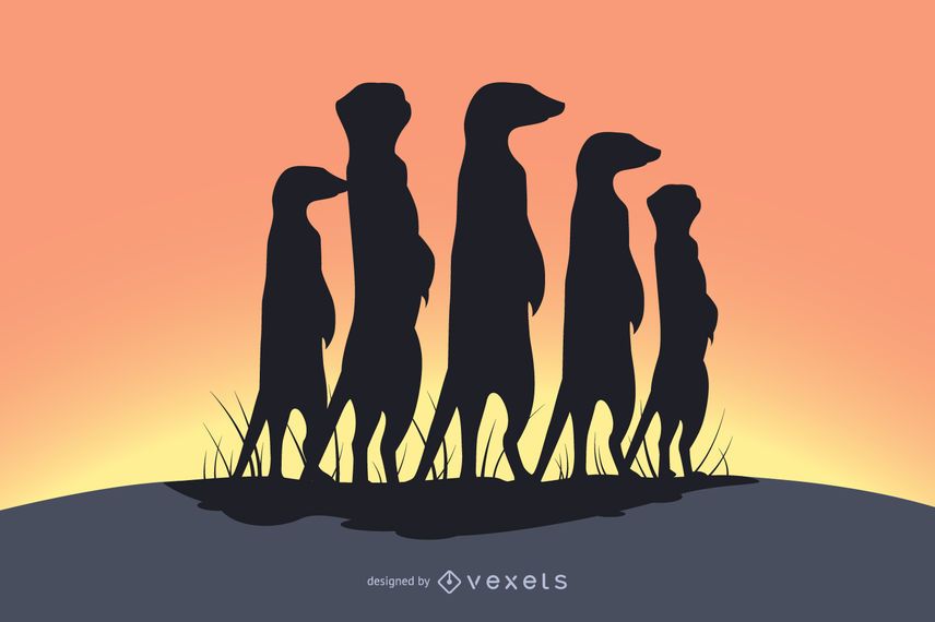 Meerkat familia sombra silueta Meerkat familia sombra silueta