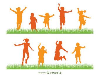 Children jumping silhouette set Children jumping silhouette set
