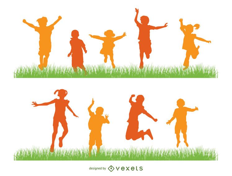 Children jumping silhouette set Children jumping silhouette set