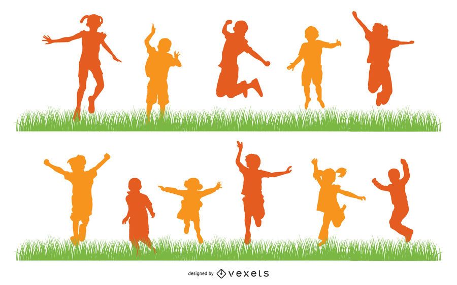 Children jumping silhouette set Children jumping silhouette set