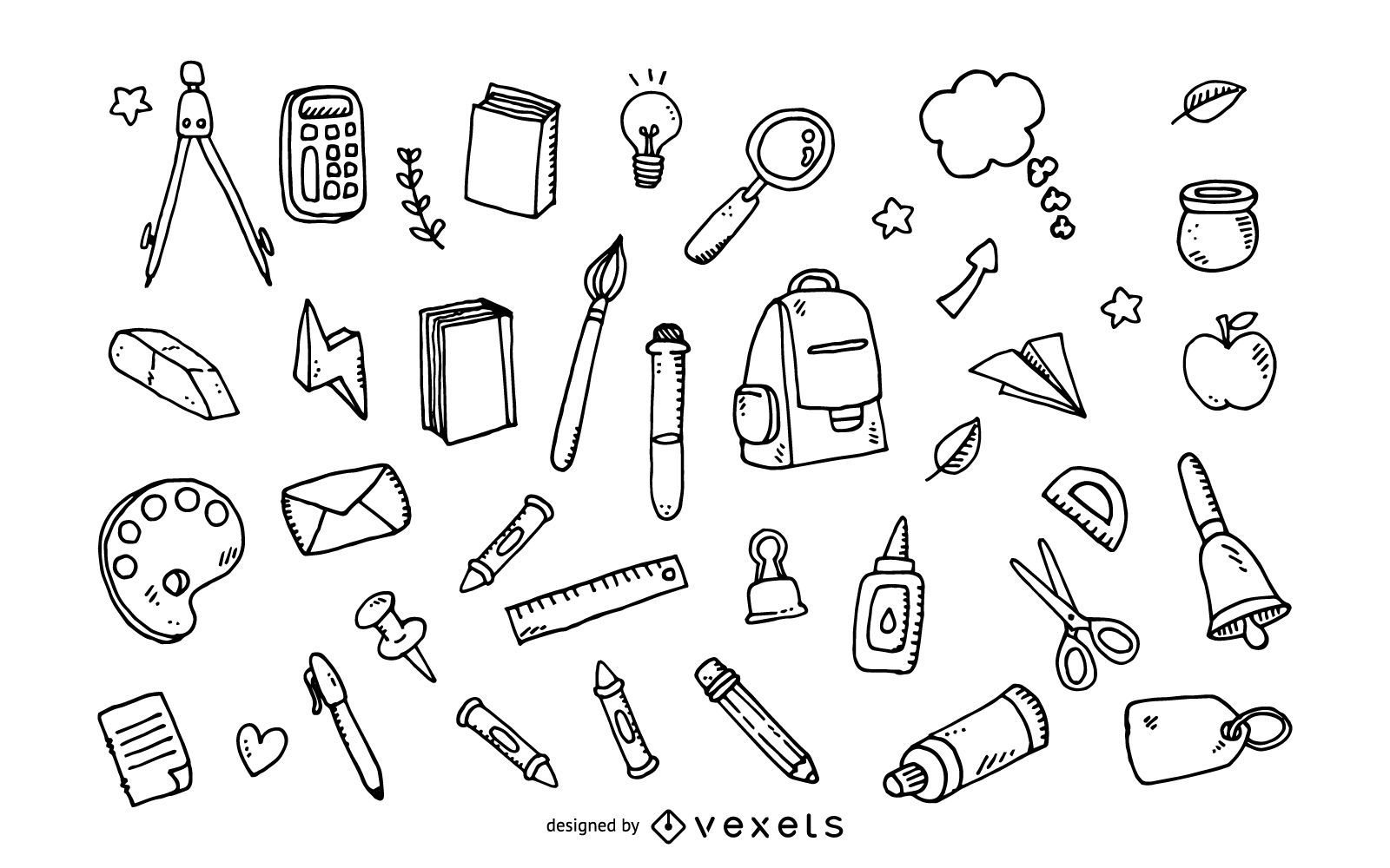 Conjunto de ferramentas escolares doodle