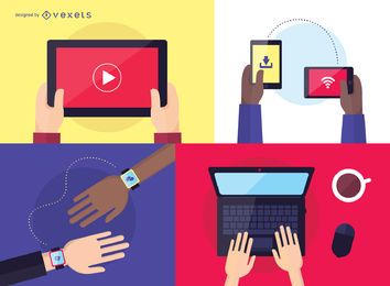 People using technology illustration set People using technology illustration set