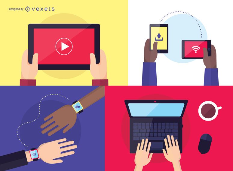 People using technology illustration set People using technology illustration set