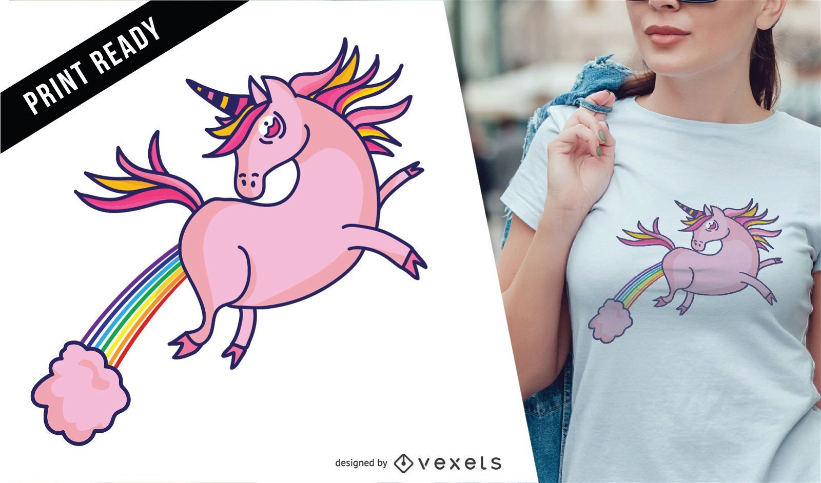 Pink unicorn flying t-shirt design