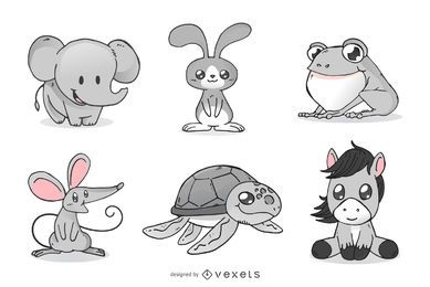 Conjunto de ilustración de dibujos animados de animales lindos