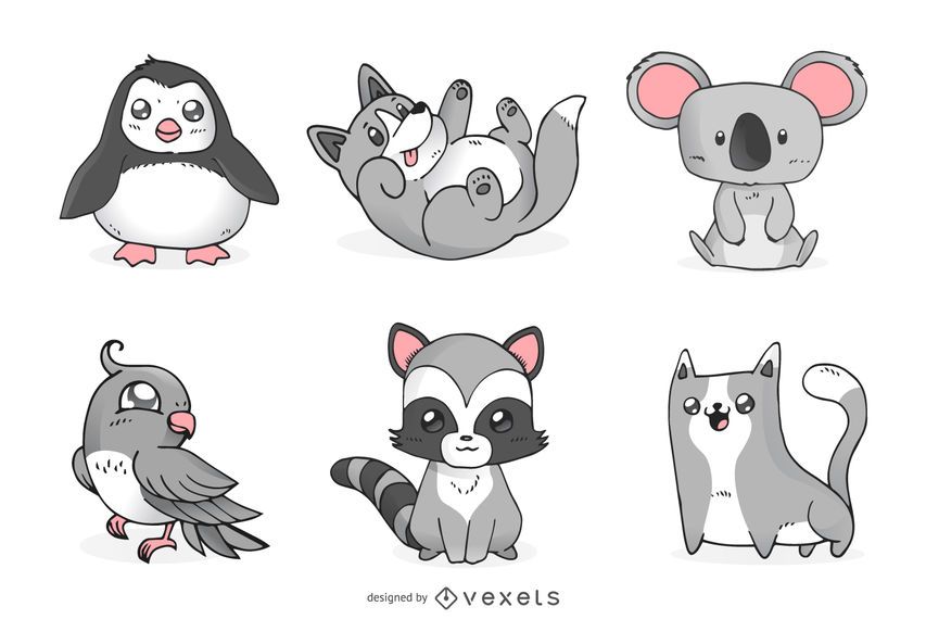 Conjunto de lindos animales monocromáticos Conjunto de lindos animales monocromáticos