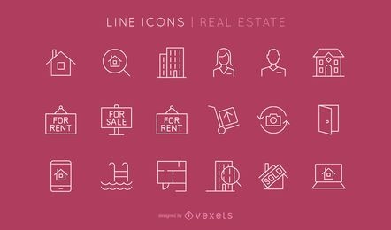 Conjunto de iconos de línea inmobiliaria