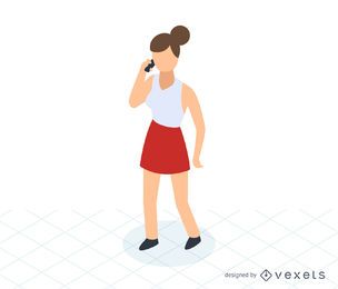 Mulher, falando, telefone, isometric, ícone Mulher, falando, telefone, isometric, ícone