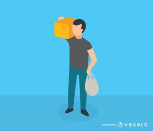 Man carrying box isometric icon Man carrying box isometric icon