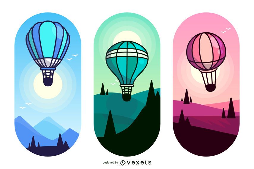 Conjunto de ilustración de globo de aire caliente plana Conjunto de ilustración de globo de aire caliente plana