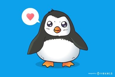 Caricatura lindo pingüino amoroso