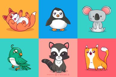 Süße Tiere bunte Illustrationen