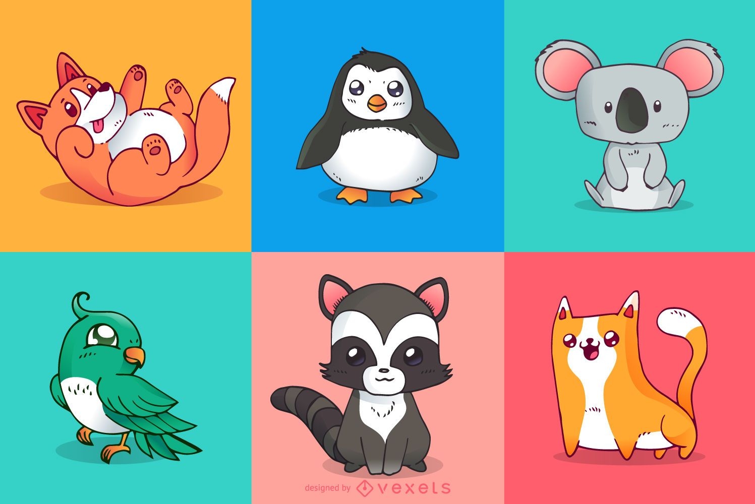 Ilustrações coloridas de animais fofos