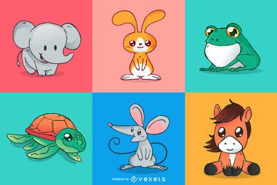 Conjunto de dibujos animados de animales lindos Conjunto de dibujos animados de animales lindos