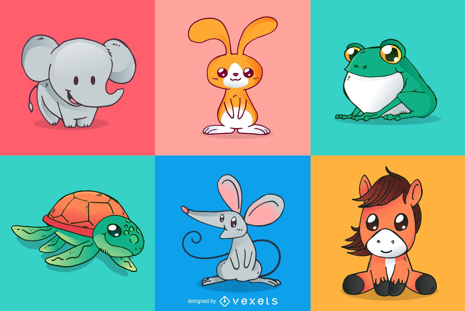 Descarga Vector De Conjunto De Dibujos Animados De Animales Lindos